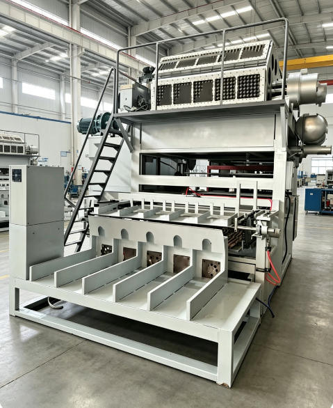 Línea de producción de bandejas de huevo de alta capacidad con sistemas completos de secado y apilamiento para la formación de pulpa, que producen 5000 bandejas de papel por hora